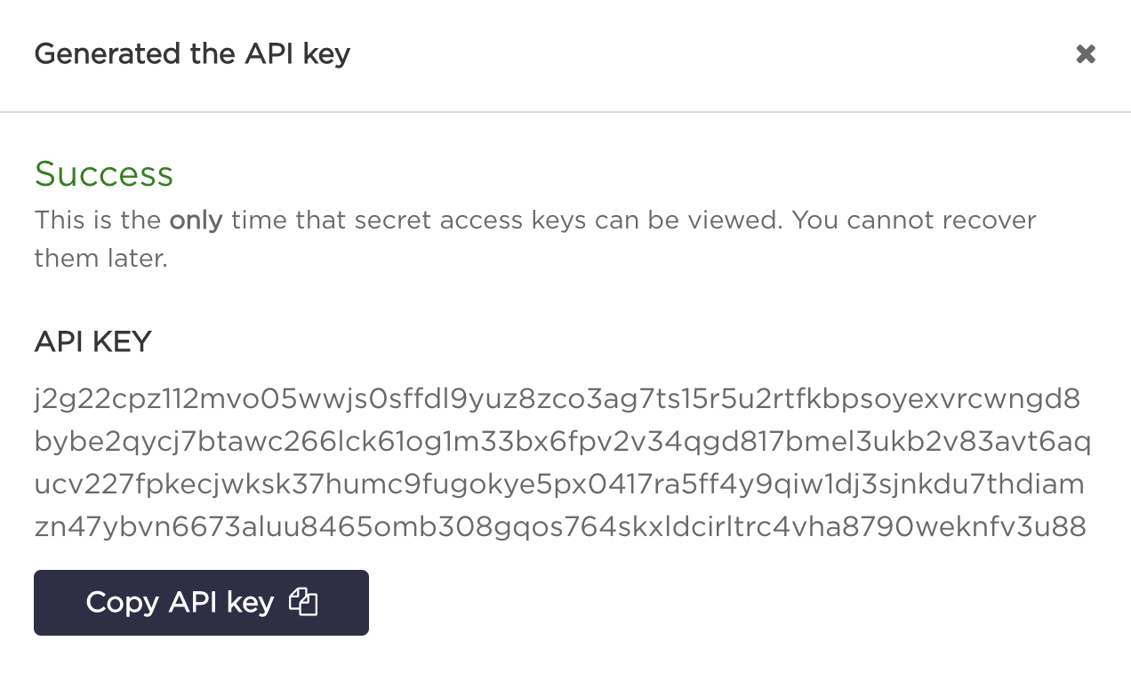 API key creation result