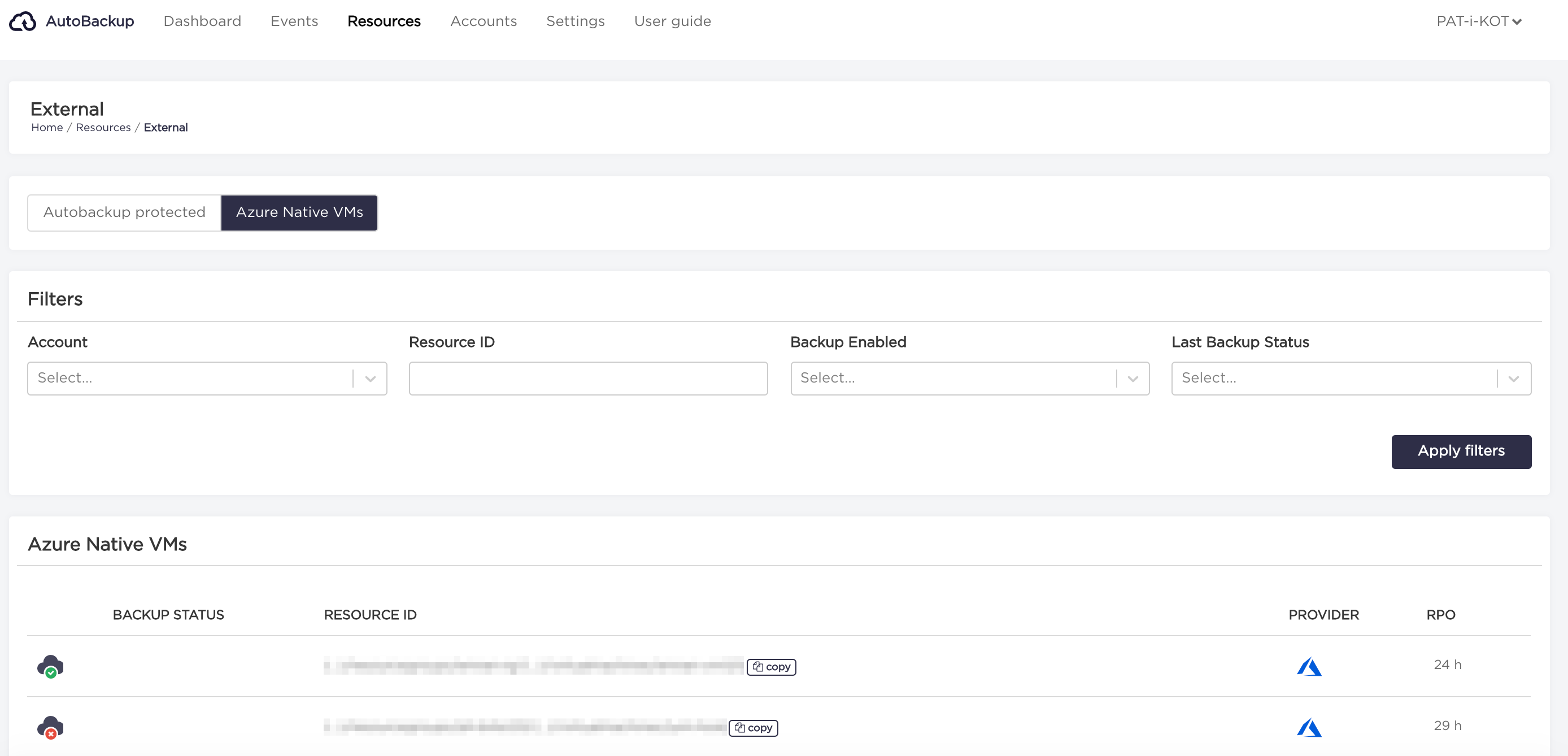 Azure Native VMs view