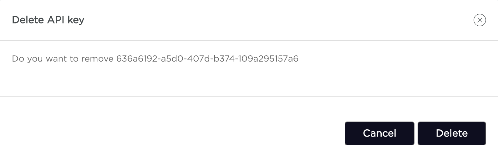 Delete API key confirmation
