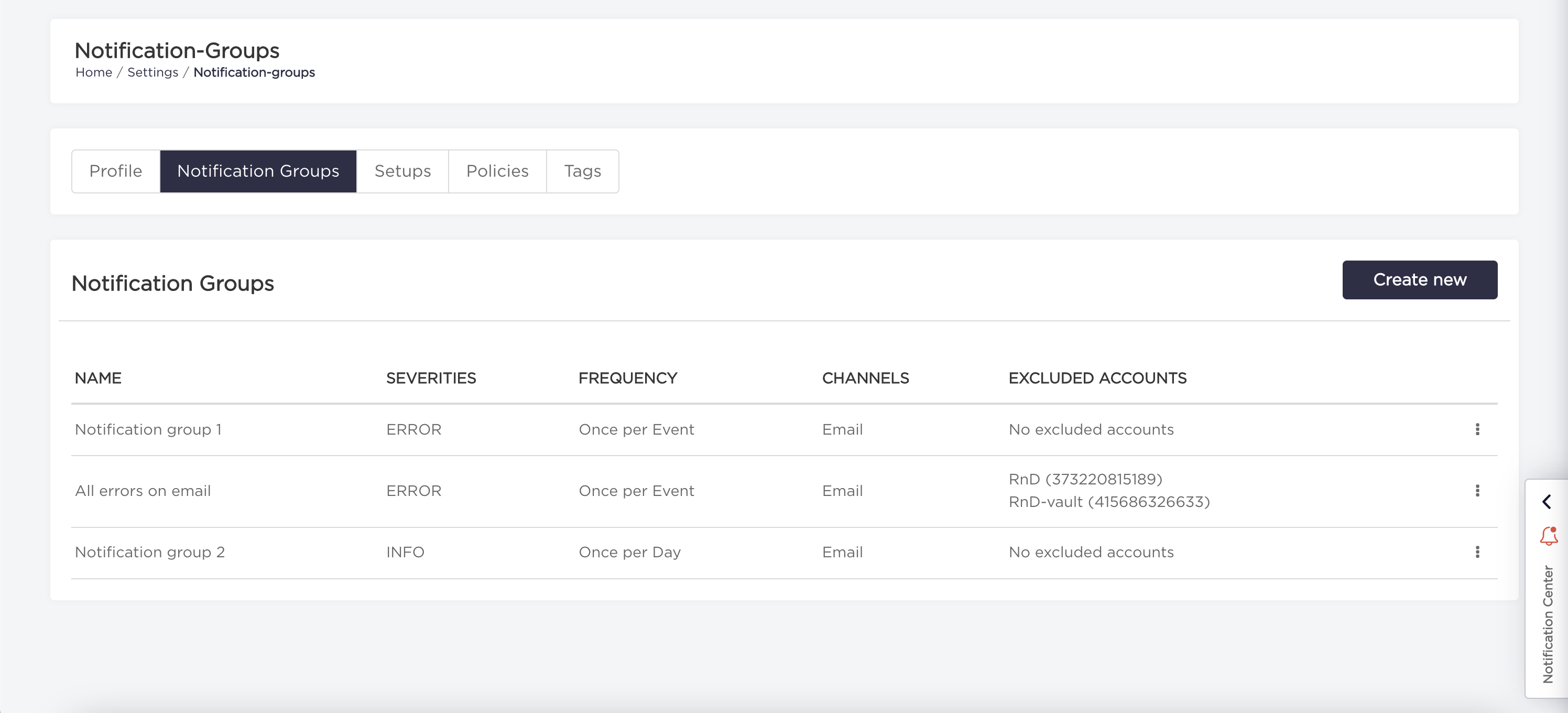 Notification groups list - added notification group