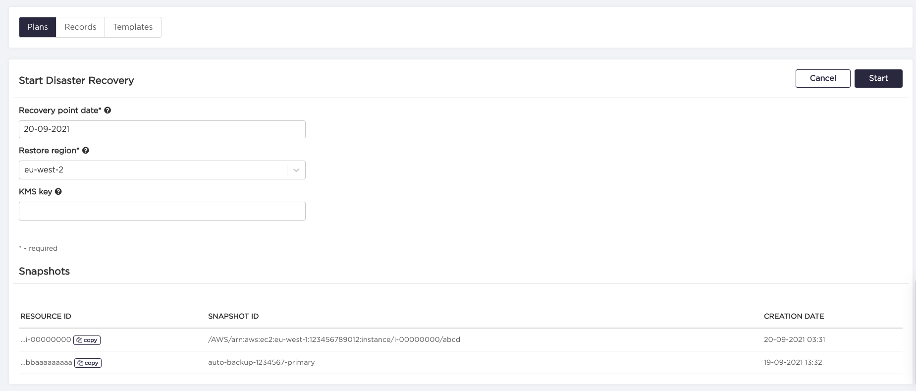 Disaster Recovery Start DR Form
